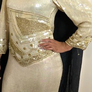 Formal sequined gold and off white Dress. Vintage.